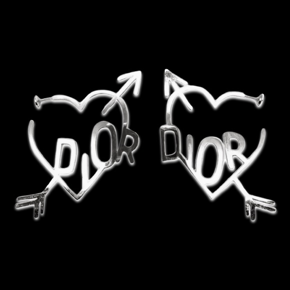Christian Dior by John Galliano Vintage Silver I Heart Dior Runway Show Earrings - Picture 1 of 9